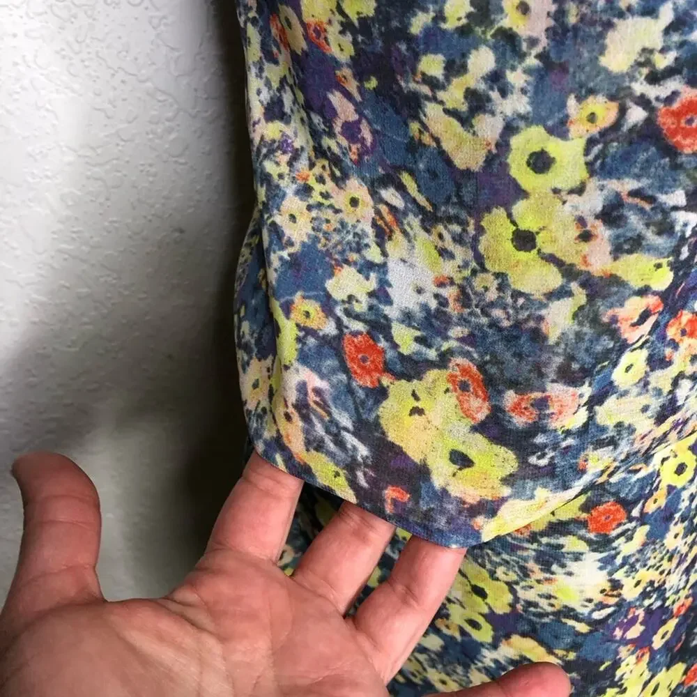 Cabi Positano yellow blue white floral sleeveless top size Extra Small XS #5041